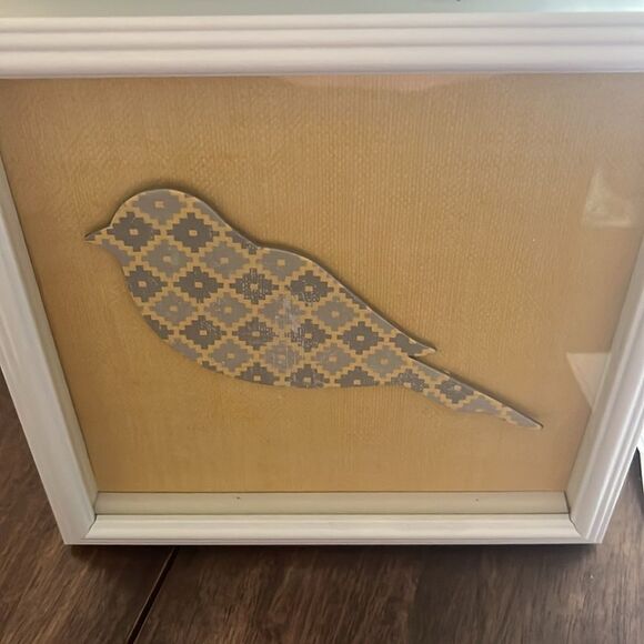 Bird Nature Yellow Grey Pattern 3D Set of Square White Picture Frames Artwork - Picture 6 of 12